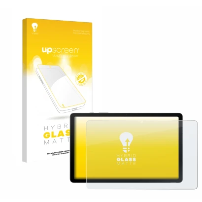 Vorderseite einer Produktverpackung mit dem Markenlogo upscreen. Daneben ist das Gerät Samsung Galaxy Tab S10 Lite mit dem zug