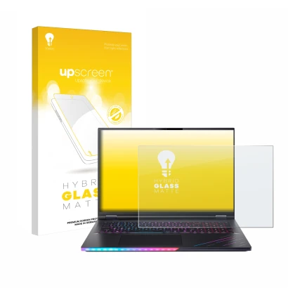 Vorderseite einer Produktverpackung mit dem Markenlogo upscreen. Daneben ist das Gerät Acer Predator Helios 18 AI PH18-73 mit 