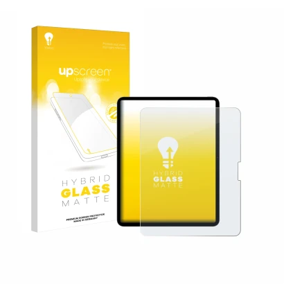 Vorderseite einer Produktverpackung mit dem Markenlogo upscreen. Daneben ist das Gerät Apple iPad Pro 13" M5 2025 mit dem zuge