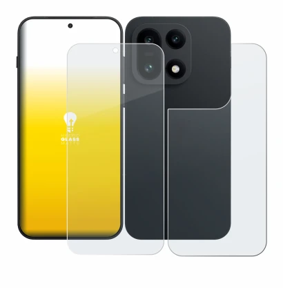 Abbildung des Geräts OnePlus 15 (Display+Rückseite) mit einer Vielzahl des Displayschutzes.