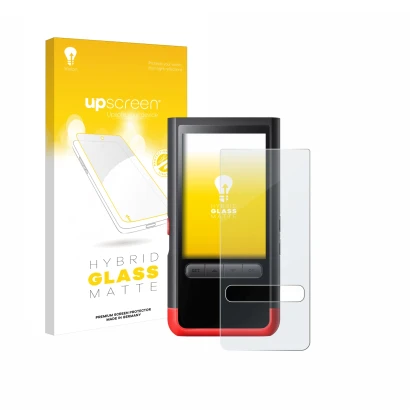 Vorderseite einer Produktverpackung mit dem Markenlogo upscreen. Daneben ist das Gerät ThermoMaven P2 mit dem zugehörigen Disp