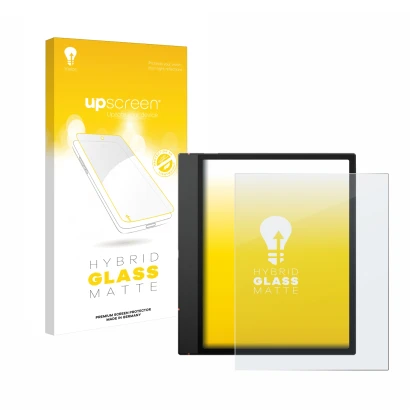 Vorderseite einer Produktverpackung mit dem Markenlogo upscreen. Daneben ist das Gerät Boox Note Air 5 C mit dem zugehörigen D