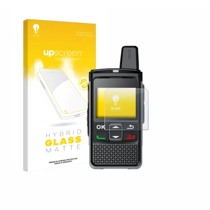 Vorderseite einer Produktverpackung mit dem Markenlogo upscreen. Daneben ist das Gerät Hytera PNC360S mit dem zugehörigen Disp