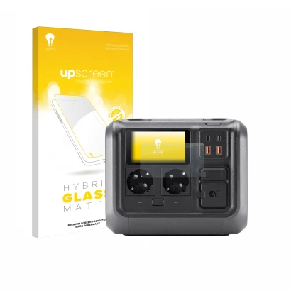 Vorderseite einer Produktverpackung mit dem Markenlogo upscreen. Daneben ist das Gerät DJI Power 500 mit dem zugehörigen Displ