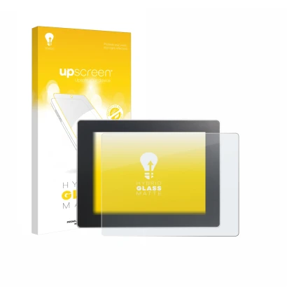 Vorderseite einer Produktverpackung mit dem Markenlogo upscreen. Daneben ist das Gerät Weintek cMT3092X mit dem zugehörigen Di