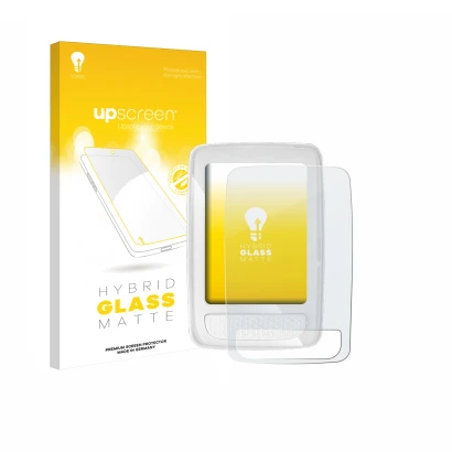 Vorderseite einer Produktverpackung mit dem Markenlogo upscreen. Daneben ist das Gerät Giant Axact 14W mit dem zugehörigen Dis