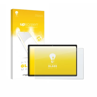 Vorderseite einer Produktverpackung mit dem Markenlogo upscreen. Daneben ist das Gerät Dghrti TAB30 10.1" mit dem zugehörigen 