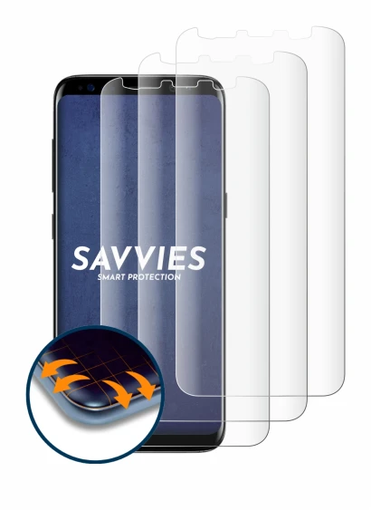 Abbildung des Geräts Samsung Galaxy S8 mit einer Vielzahl des Displayschutzes.