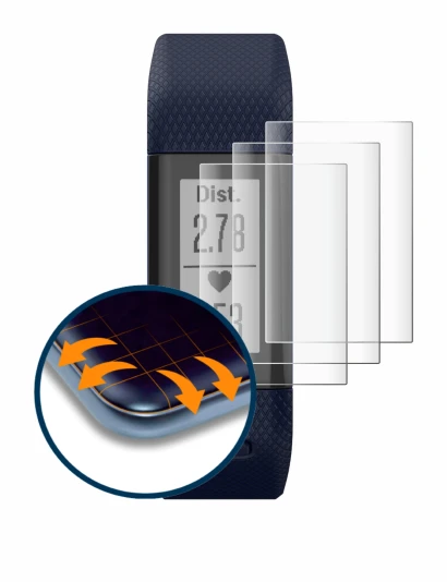 Abbildung des Geräts Garmin Vivosmart HR+ mit einer Vielzahl des Displayschutzes.