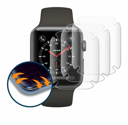 Abbildung des Geräts Apple Watch Series 3 (38 mm) mit einer Vielzahl des Displayschutzes.