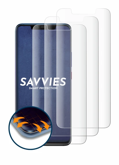 Abbildung des Geräts Huawei Mate 20 Pro mit einer Vielzahl des Displayschutzes.