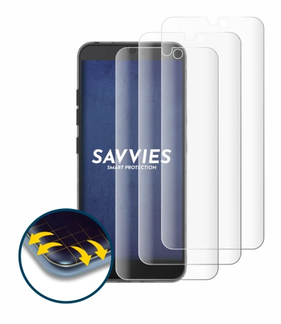 Abbildung des Geräts Fairphone 3 mit einer Vielzahl des Displayschutzes.