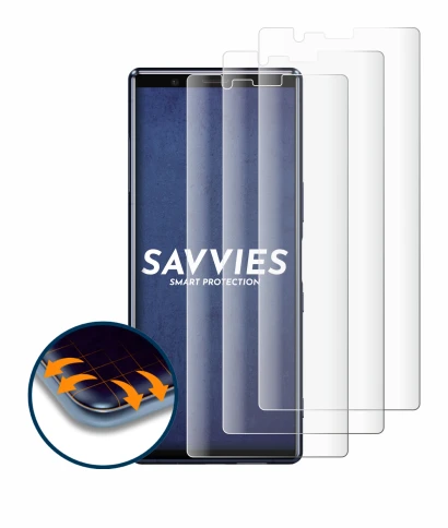 Abbildung des Geräts Sony Xperia 5 mit einer Vielzahl des Displayschutzes.