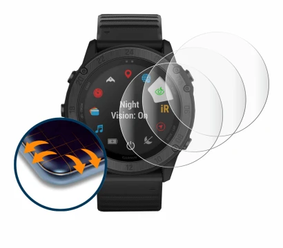 Abbildung des Geräts Garmin Tactix Delta Solar Ballistic mit einer Vielzahl des Displayschutzes.