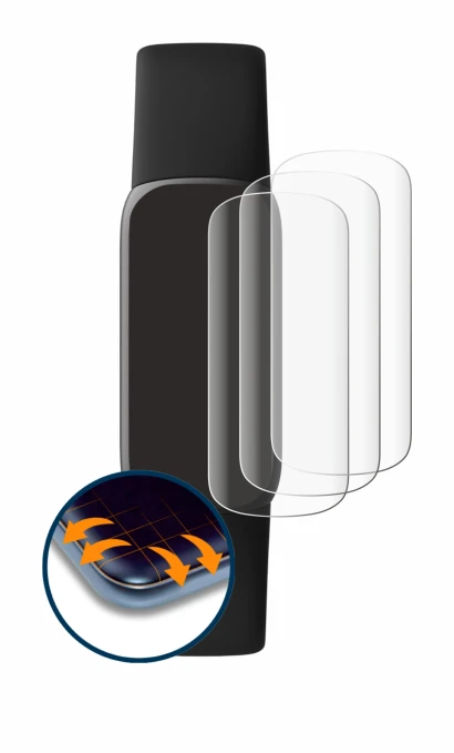 Abbildung des Geräts Fitbit Luxe mit einer Vielzahl des Displayschutzes.
