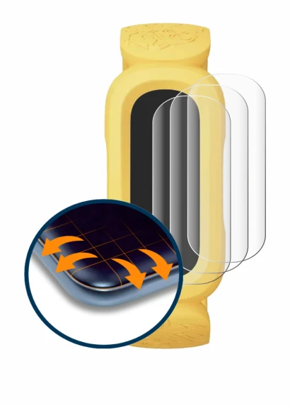 Abbildung des Geräts Fitbit Ace 3 Minions Special Edition mit einer Vielzahl des Displayschutzes.