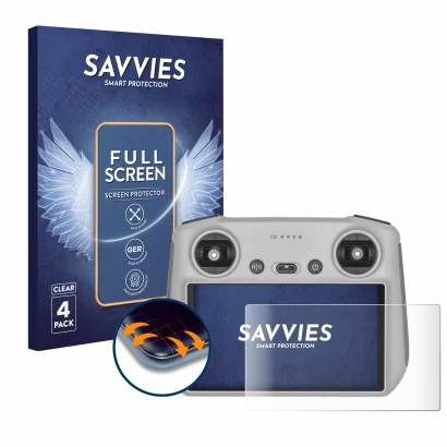 Vorderseite einer Produktverpackung mit dem Markenlogo Savvies. Daneben ist das Gerät DJI RC Controller mit dem zugehörigen Di