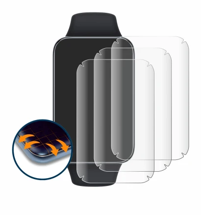 Abbildung des Geräts Xiaomi Smart Band 7 Pro mit einer Vielzahl des Displayschutzes.