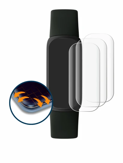 Abbildung des Geräts Fitbit Inspire 3 mit einer Vielzahl des Displayschutzes.