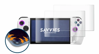 Abbildung des Geräts ASUS ROG Ally (2023) RC71L mit einer Vielzahl des Displayschutzes.