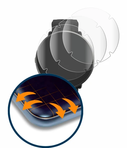 Abbildung des Geräts Polar Ignite 3 Titanium mit einer Vielzahl des Displayschutzes.