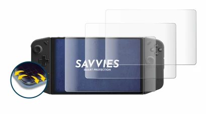 Abbildung des Geräts Lenovo Legion Go mit einer Vielzahl des Displayschutzes.