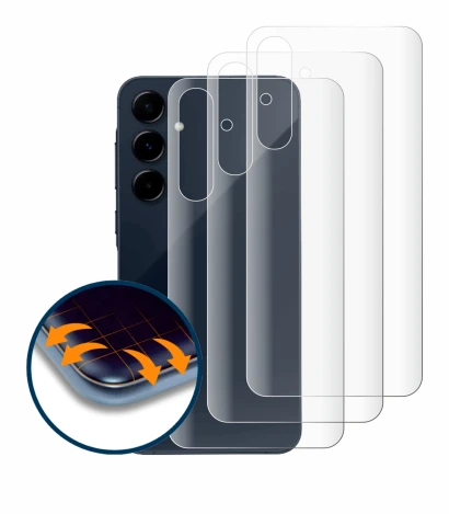 Abbildung des Geräts Samsung Galaxy A35 5G (Rückseite) mit einer Vielzahl des Displayschutzes.