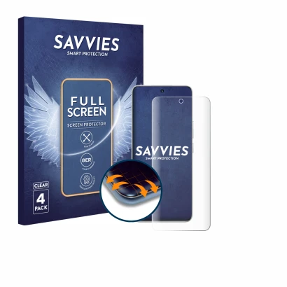 Vorderseite einer Produktverpackung mit dem Markenlogo Savvies. Daneben ist das Gerät Honor 200 mit dem zugehörigen Displaysch