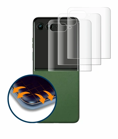 Abbildung des Geräts Motorola Razr 50 Ultra (Hinteres Display) mit einer Vielzahl des Displayschutzes.