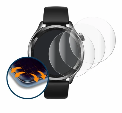 Abbildung des Geräts Xiaomi Watch S4 (47 mm) mit einer Vielzahl des Displayschutzes.