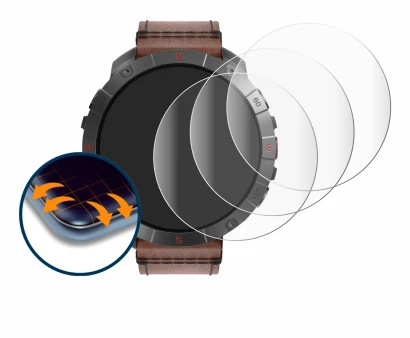 Abbildung des Geräts Polar Grit X2 Pro Titan mit einer Vielzahl des Displayschutzes.