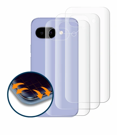 Abbildung des Geräts Google Pixel 9a (Rückseite) mit einer Vielzahl des Displayschutzes.