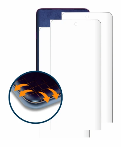 Abbildung des Geräts Motorola Edge 60 Pro mit einer Vielzahl des Displayschutzes.