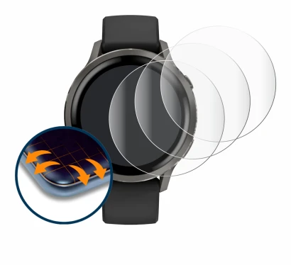 Abbildung des Geräts Garmin Venu 4 (41 mm) mit einer Vielzahl des Displayschutzes.