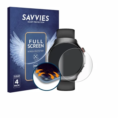 Vorderseite einer Produktverpackung mit dem Markenlogo Savvies. Daneben ist das Gerät Smartwatch ET460 1.47" mit dem zugehörig