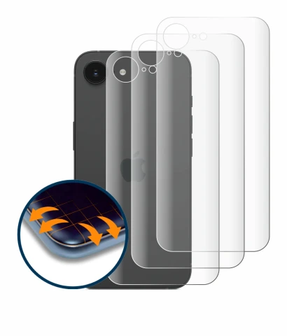 Abbildung des Geräts Apple iPhone 17e (Rückseite) mit einer Vielzahl des Displayschutzes.
