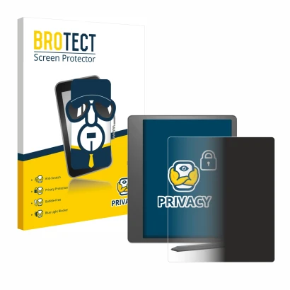 Vorderseite einer Produktverpackung mit dem Markenlogo BROTECT. Daneben ist das Gerät Amazon Kindle Scribe mit dem zugehörigen
