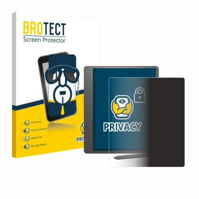 Vorderseite einer Produktverpackung mit dem Markenlogo BROTECT. Daneben ist das Gerät Amazon Kindle Scribe 2024 mit dem zugehö