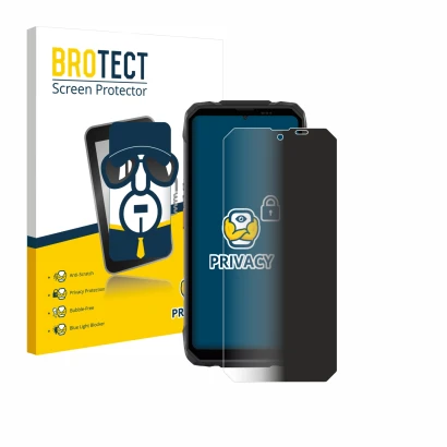 Vorderseite einer Produktverpackung mit dem Markenlogo BROTECT. Daneben ist das Gerät Blackview Rock 1 mit dem zugehörigen Dis