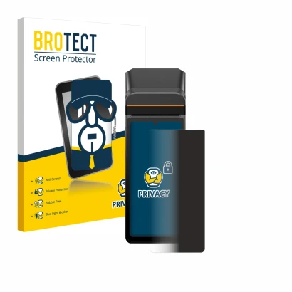 Vorderseite einer Produktverpackung mit dem Markenlogo BROTECT. Daneben ist das Gerät Sunmi V3 A13 mit dem zugehörigen Display