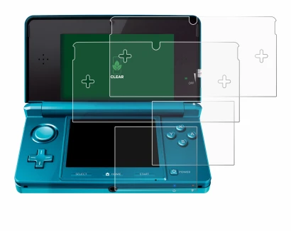 Abbildung des Geräts Nintendo 3DS mit einer Vielzahl des Displayschutzes.