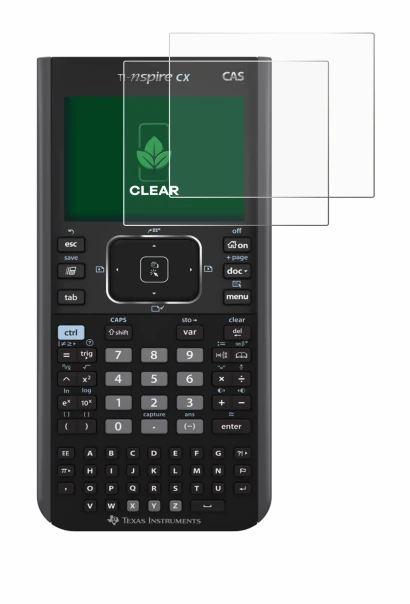 Abbildung des Geräts Texas Instruments Nspire CX CAS mit einer Vielzahl des Displayschutzes.