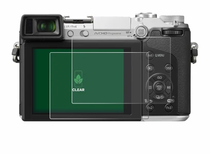 Abbildung des Geräts Panasonic Lumix DMC-GX7 mit einer Vielzahl des Displayschutzes.