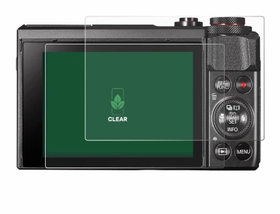 Abbildung des Geräts Canon PowerShot G7 X Mark II mit einer Vielzahl des Displayschutzes.