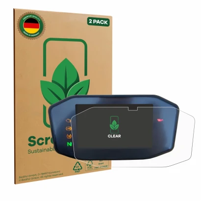 Vorderseite einer Produktverpackung mit dem Markenlogo ScreenLeaf. Daneben ist das Gerät KTM 690 Duke 2016 mit dem zugehörigen