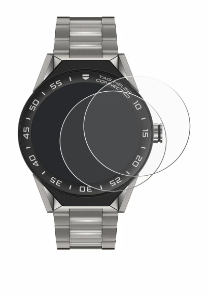 Abbildung des Geräts TAG Heuer Connected Modular 45 mit einer Vielzahl des Displayschutzes.