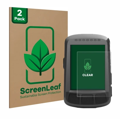 Vorderseite einer Produktverpackung mit dem Markenlogo ScreenLeaf. Daneben ist das Gerät Wahoo Elemnt Bolt GPS mit dem zugehör