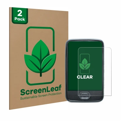 Vorderseite einer Produktverpackung mit dem Markenlogo ScreenLeaf. Daneben ist das Gerät Dexcom G6 Receiver CGM mit dem zugehö