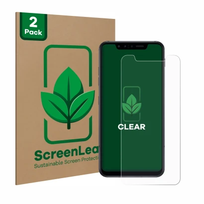 Vorderseite einer Produktverpackung mit dem Markenlogo ScreenLeaf. Daneben ist das Gerät LG G8s ThinQ mit dem zugehörigen Disp