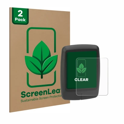 Vorderseite einer Produktverpackung mit dem Markenlogo ScreenLeaf. Daneben ist das Gerät Specialized Turbo Connect Display mit